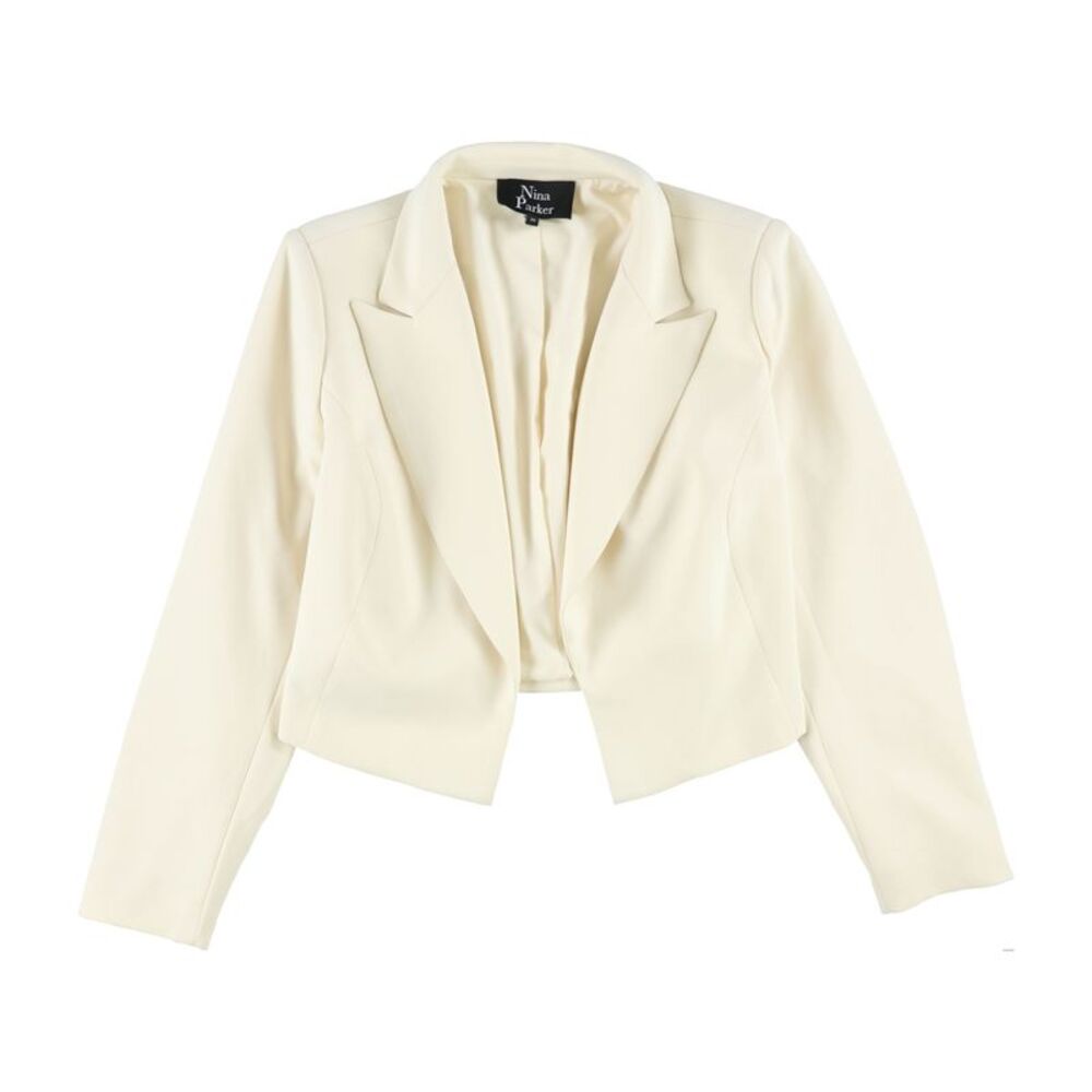 Nina Parker Womens Crepe Open Front Blazer Jacket, Off-White, Plus Size, 2X, DM